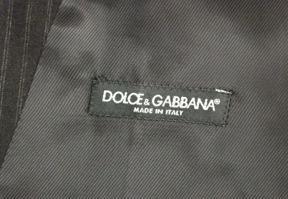 Dolce & Gabbana Black Striped Wool Single Breasted Vest Dolce & Gabbana