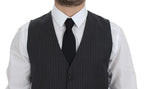 Dolce & Gabbana Black Striped Wool Single Breasted Vest Dolce & Gabbana