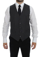 Dolce & Gabbana Black Striped Wool Single Breasted Vest Dolce & Gabbana