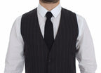 Dolce & Gabbana Gray Striped Wool Logo Vest Gilet Weste Dolce & Gabbana