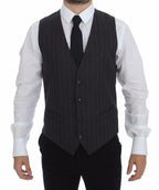 Dolce & Gabbana Gray Striped Wool Logo Vest Gilet Weste Dolce & Gabbana