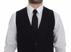 Dolce & Gabbana Black Striped Wool Logo Vest Gilet Weste Dolce & Gabbana