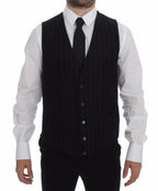 Dolce & Gabbana Black Striped Wool Logo Vest Gilet Weste Dolce & Gabbana