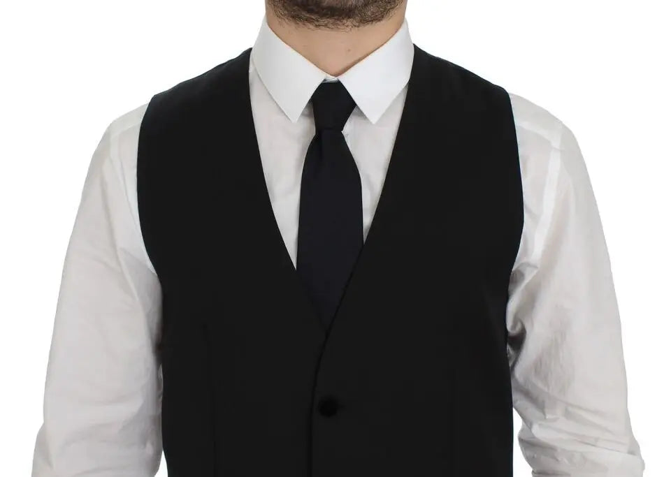 Dolce & Gabbana Black Wool Formal Dress Vest Gilet Weste Dolce & Gabbana