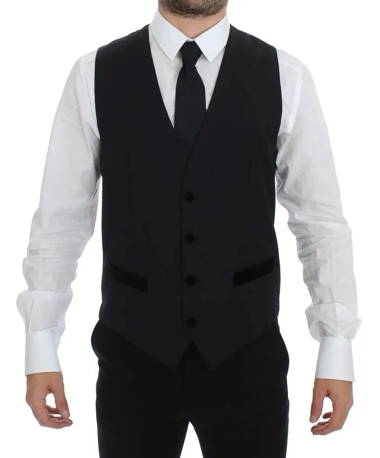 Dolce & Gabbana Black Wool Formal Dress Vest Gilet Weste Dolce & Gabbana