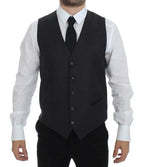 Dolce & Gabbana Gray Striped Wool Single Breasted Vest - Zeiniez