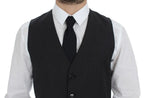 Dolce & Gabbana Gray Striped Wool Single Breasted Vest Dolce & Gabbana