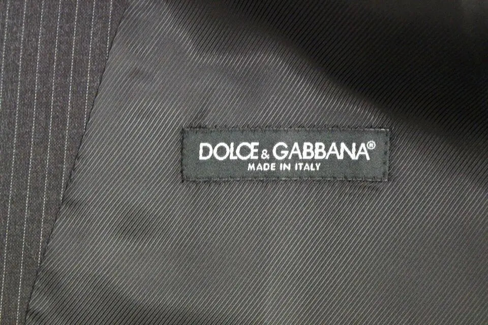 Dolce & Gabbana Gray Striped Wool Single Breasted Vest Dolce & Gabbana