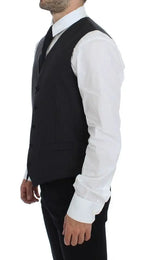 Dolce & Gabbana Gray Striped Wool Single Breasted Vest Dolce & Gabbana