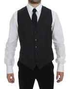 Dolce & Gabbana Gray Striped Wool Single Breasted Vest Dolce & Gabbana