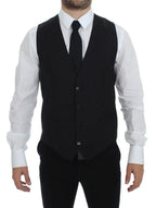 Dolce & Gabbana Black Striped Wool Single Breasted Vest - Zeiniez