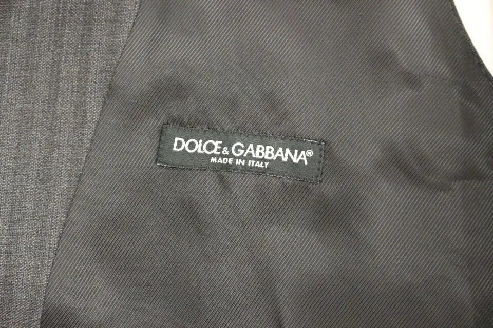 Dolce & Gabbana Gray Striped Wool Single Breasted Vest Dolce & Gabbana