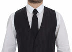 Dolce & Gabbana Gray Striped Wool Logo Vest Gilet Vests - Zeiniez