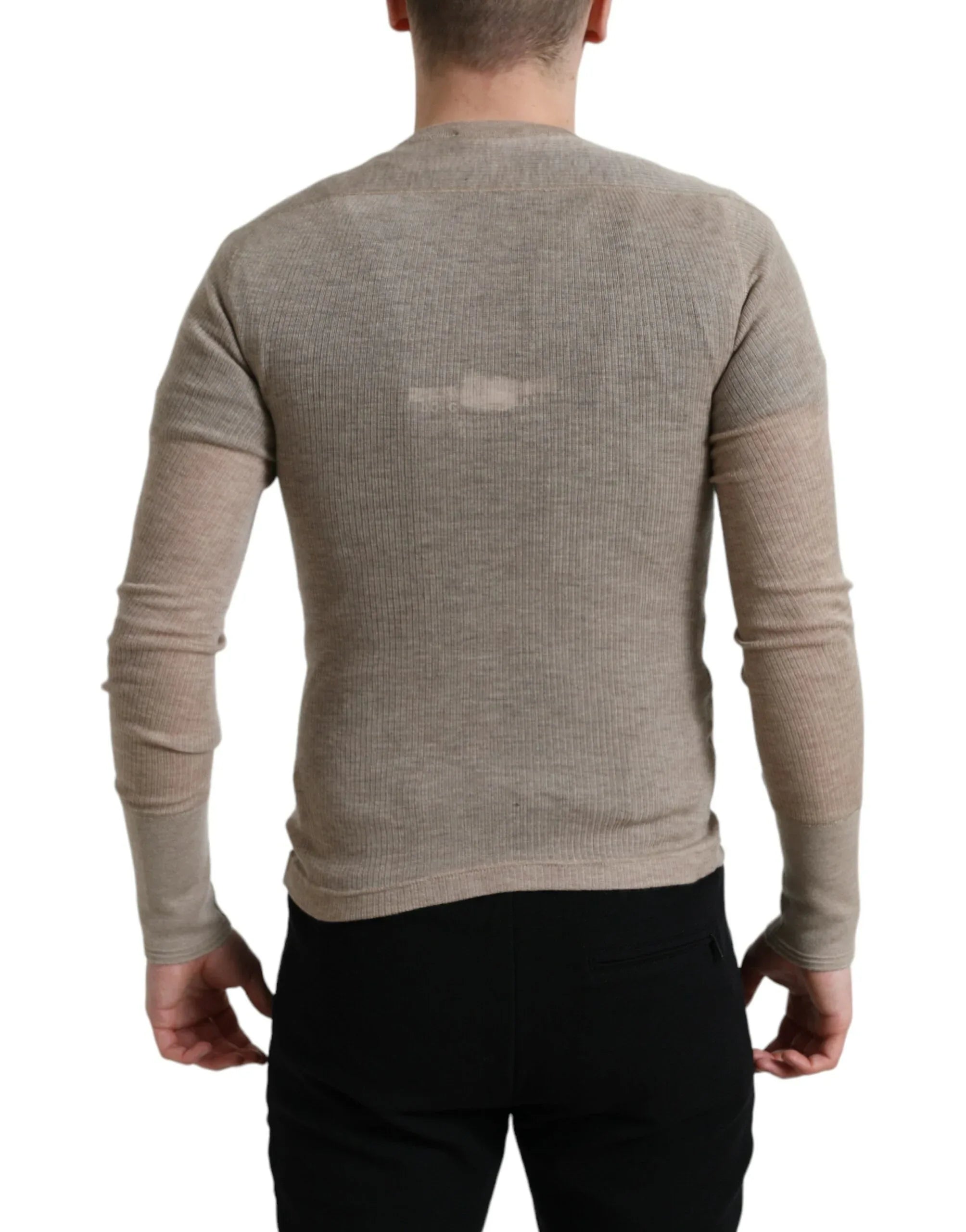 Dolce & Gabbana Henley Pullover Beige Cashmere Sweater - Zeiniez