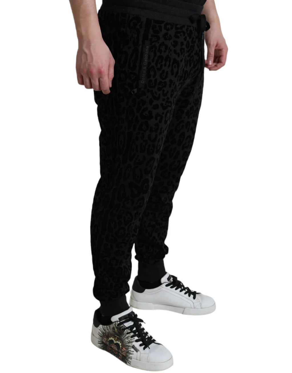 Dolce & Gabbana Black Leopard Cotton Slim Fit Jogger Pants - Zeiniez