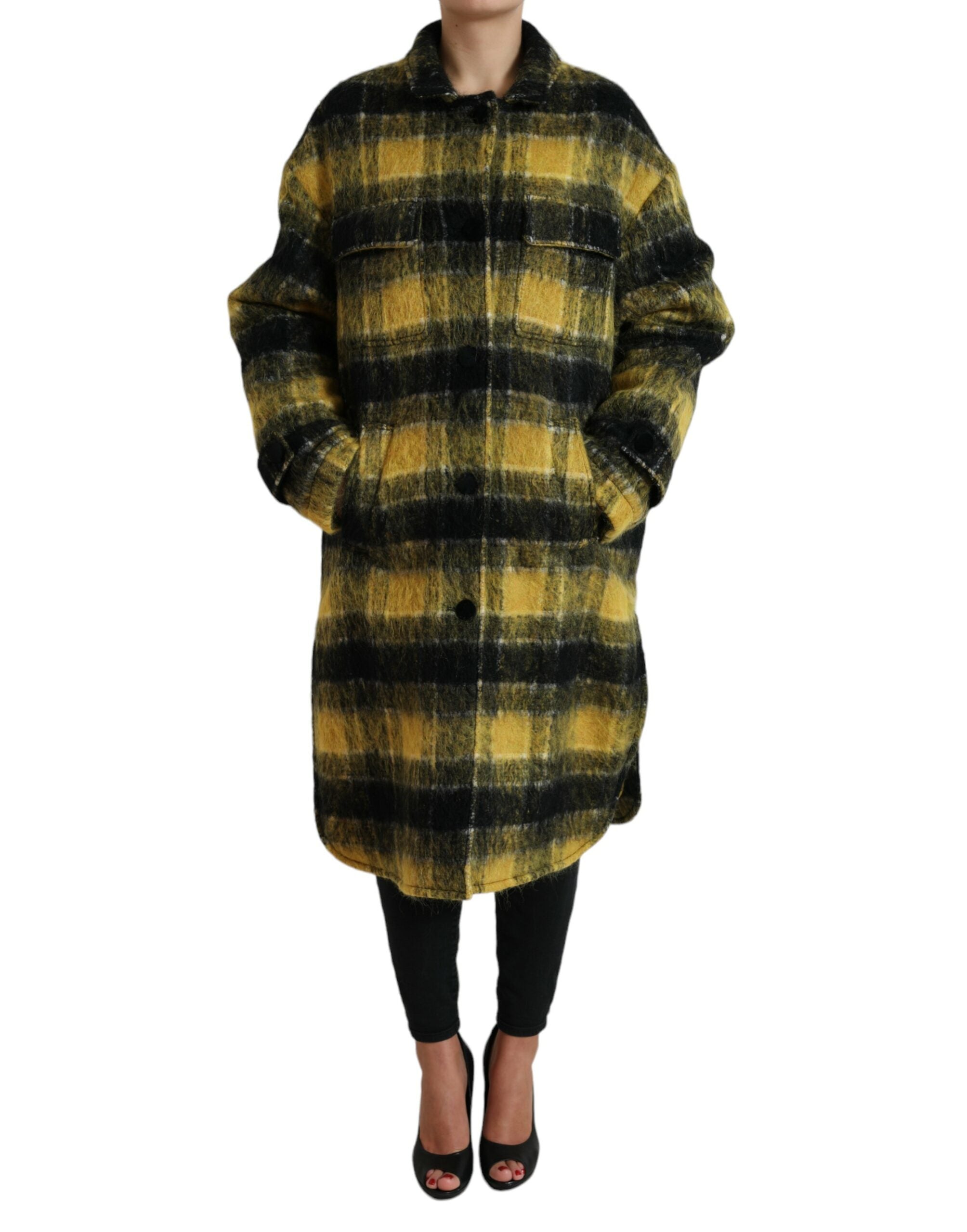 Dolce & Gabbana Yellow Plaid Long Sleeve Casual Coat Jacket - Zeiniez