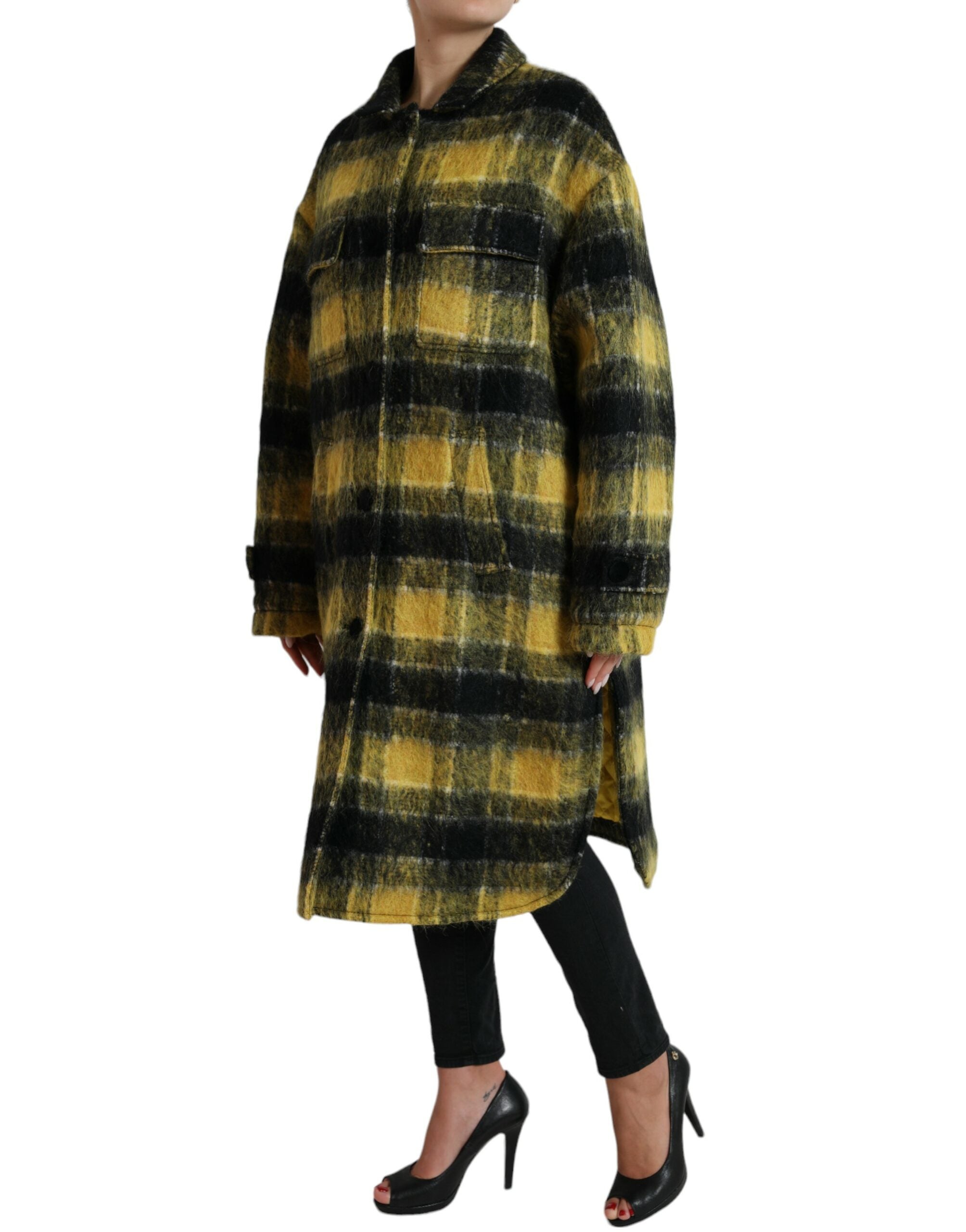Dolce & Gabbana Yellow Plaid Long Sleeve Casual Coat Jacket - Zeiniez