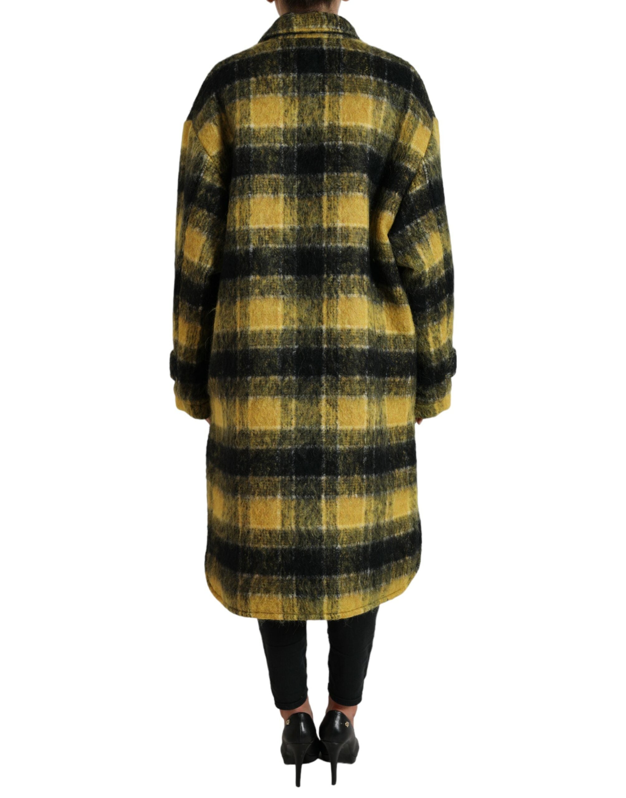 Dolce & Gabbana Yellow Plaid Long Sleeve Casual Coat Jacket - Zeiniez