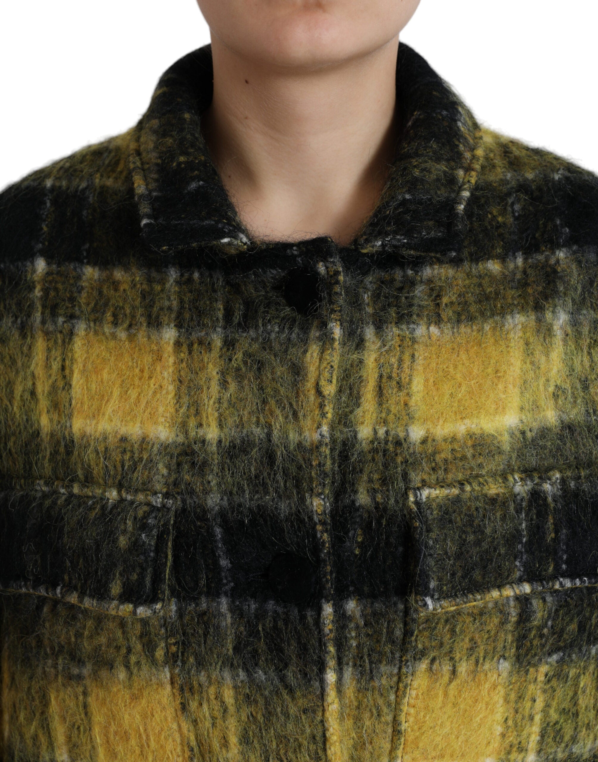 Dolce & Gabbana Yellow Plaid Long Sleeve Casual Coat Jacket - Zeiniez