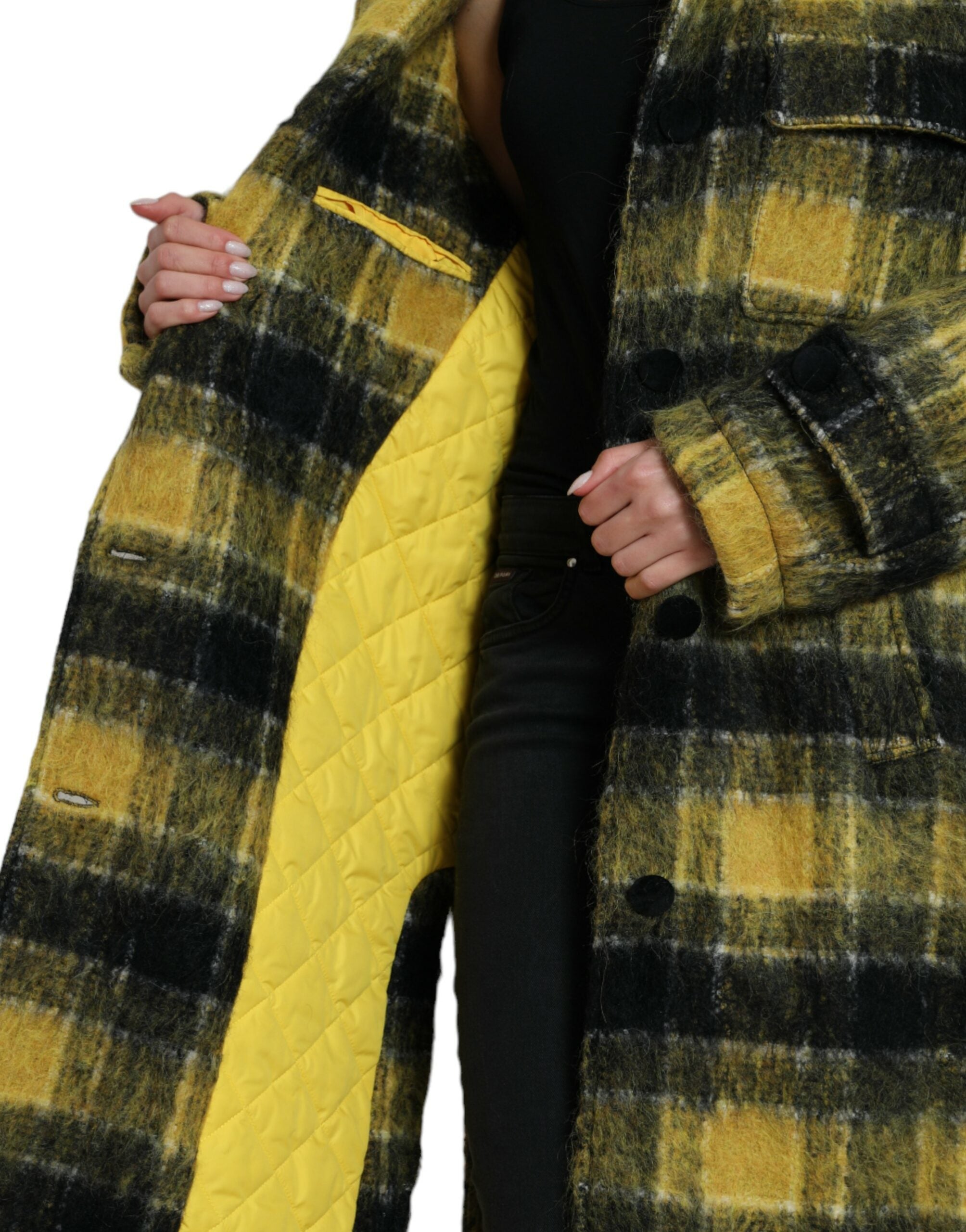 Dolce & Gabbana Yellow Plaid Long Sleeve Casual Coat Jacket - Zeiniez