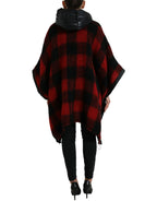 Dolce & Gabbana Black Red Buffalo Check Hooded Poncho Jacket - Zeiniez