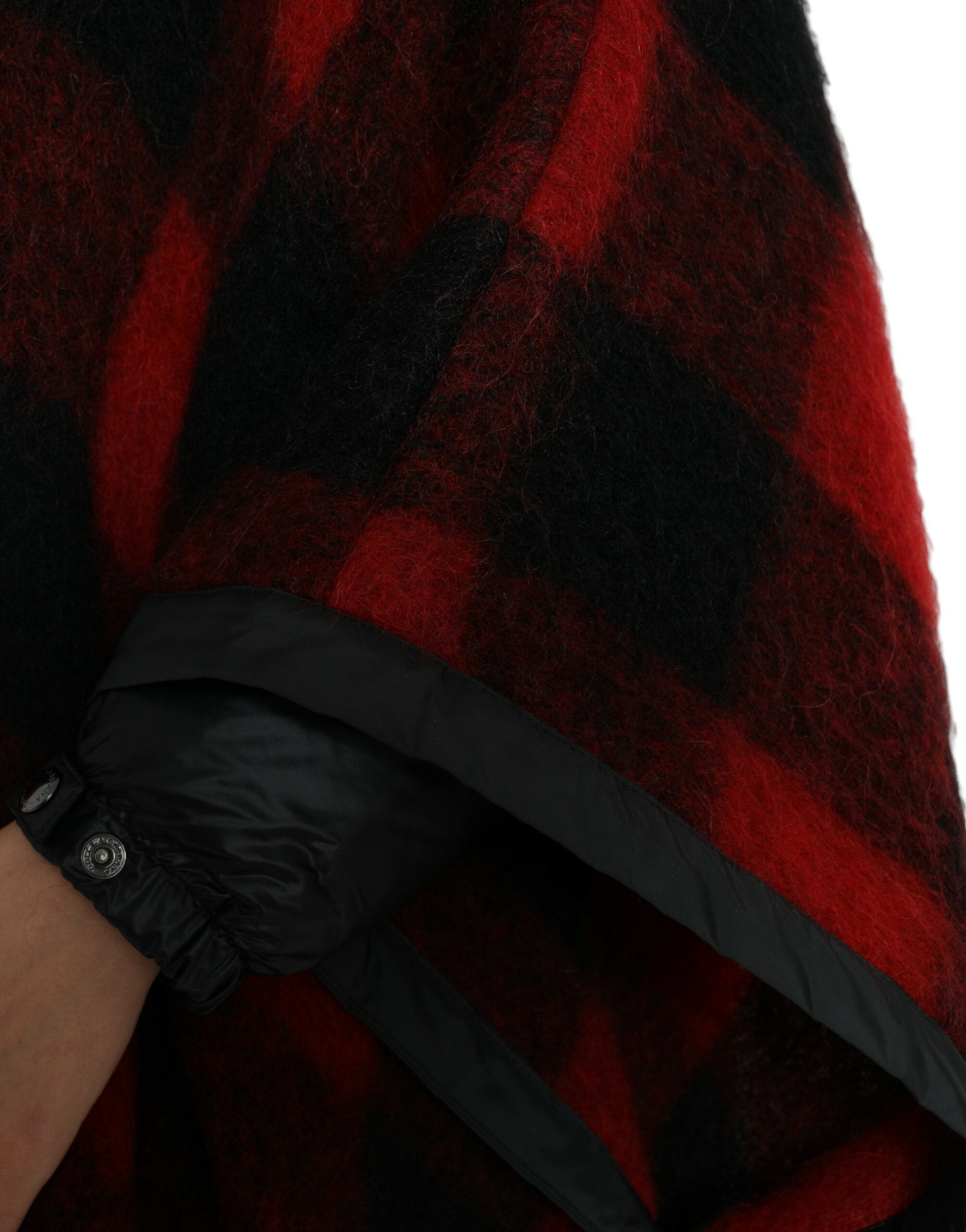 Dolce & Gabbana Black Red Buffalo Check Hooded Poncho Jacket - Zeiniez