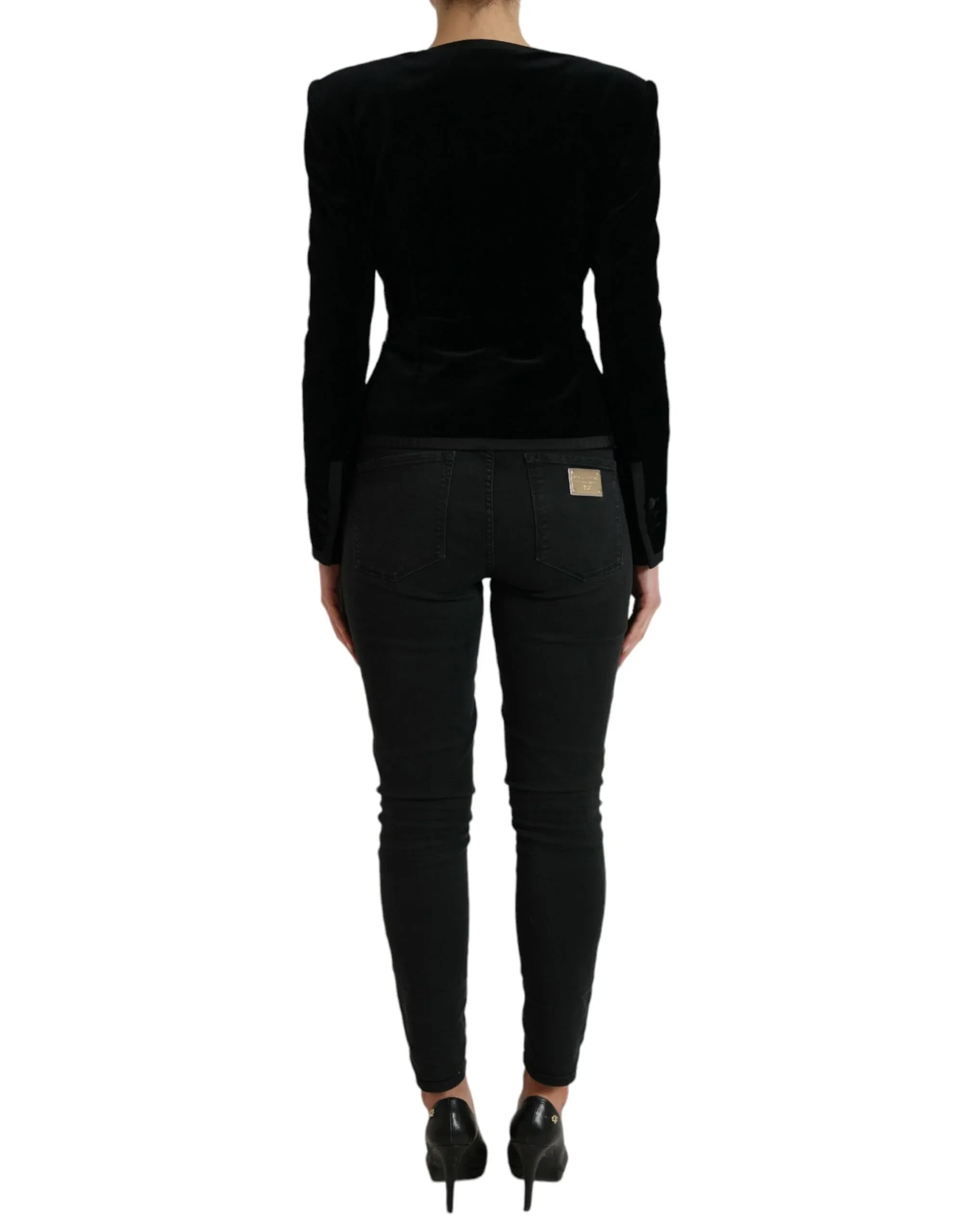 Dolce & Gabbana Black Velvet Cotton Double Breasted Jacket - Zeiniez