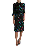 Dolce & Gabbana Black Polka Dot Ruffle Cotton Midi Dress - Zeiniez