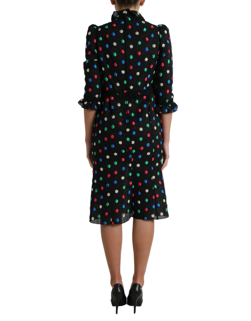 Dolce & Gabbana Black Polka Dot Ruffle Cotton Midi Dress - Zeiniez