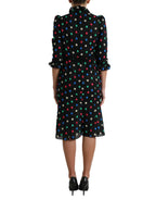 Dolce & Gabbana Black Polka Dot Ruffle Cotton Midi Dress - Zeiniez