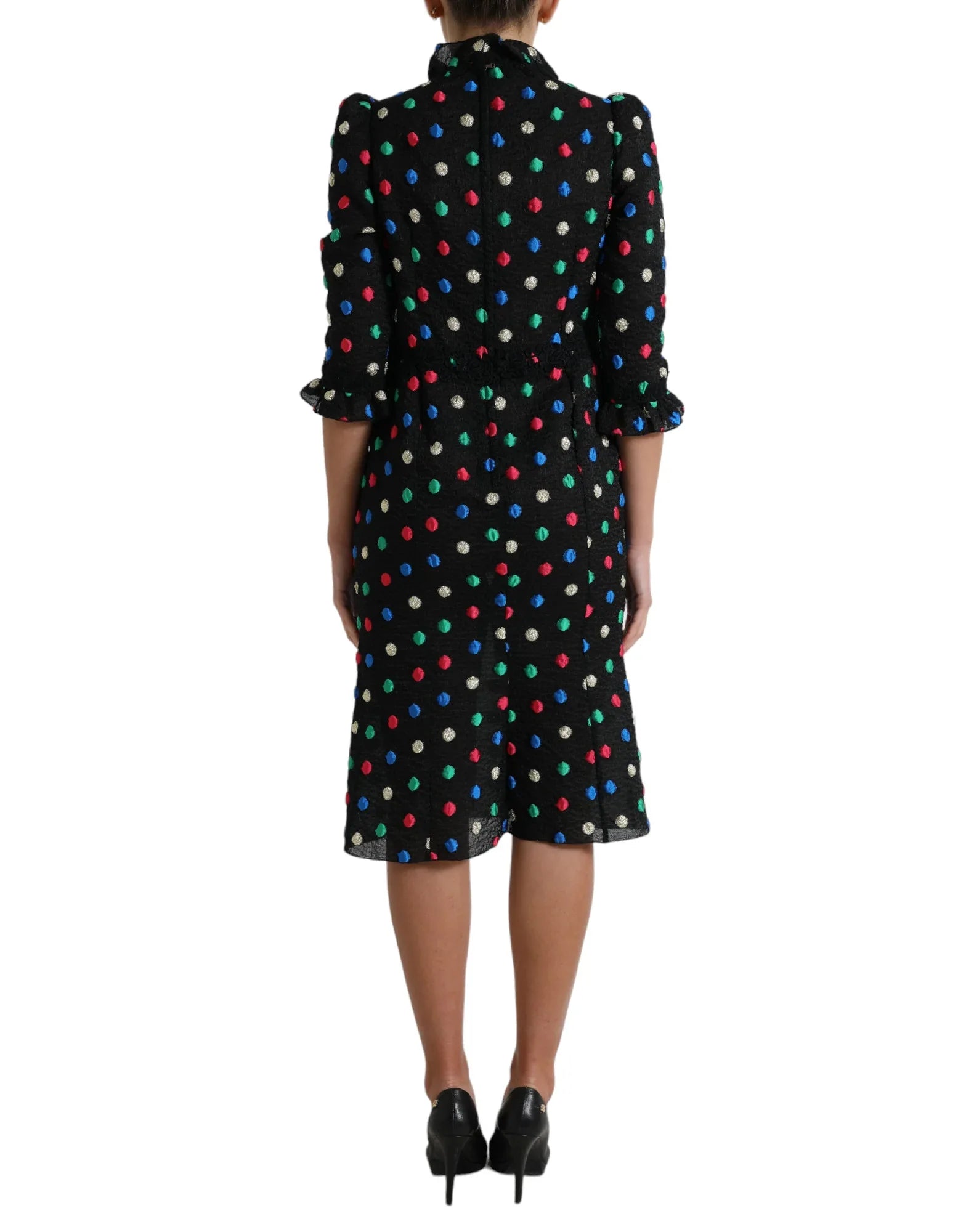 Dolce & Gabbana Black Polka Dot Ruffle Cotton Midi Dress - Zeiniez