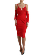Dolce & Gabbana Red Nylon Stretch Cut Out Midi Dress - Zeiniez