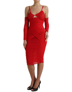 Dolce & Gabbana Red Nylon Stretch Cut Out Midi Dress - Zeiniez