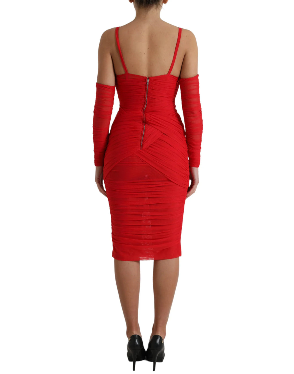 Dolce & Gabbana Red Nylon Stretch Cut Out Midi Dress - Zeiniez