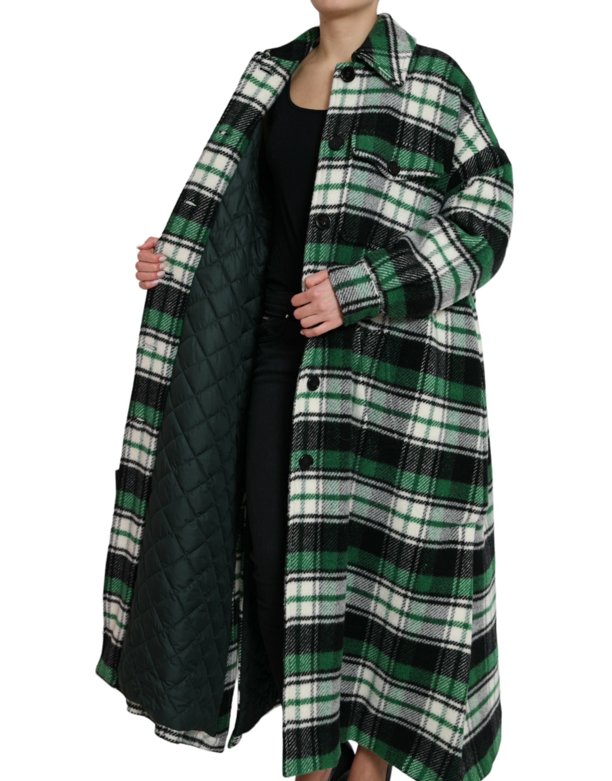 Dolce & Gabbana Green Plaid Long Sleeve Casual Coat Jacket - Zeiniez