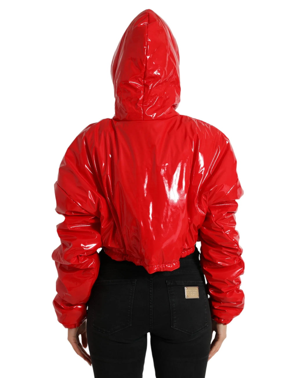 Dolce & Gabbana Shiny Red Hooded Cropped Short Coat Jacket - Zeiniez