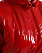 Dolce & Gabbana Shiny Red Hooded Cropped Short Coat Jacket - Zeiniez
