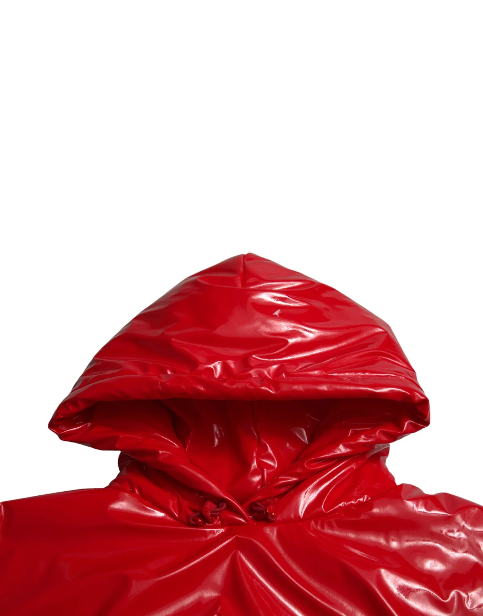 Dolce & Gabbana Shiny Red Hooded Cropped Short Coat Jacket - Zeiniez