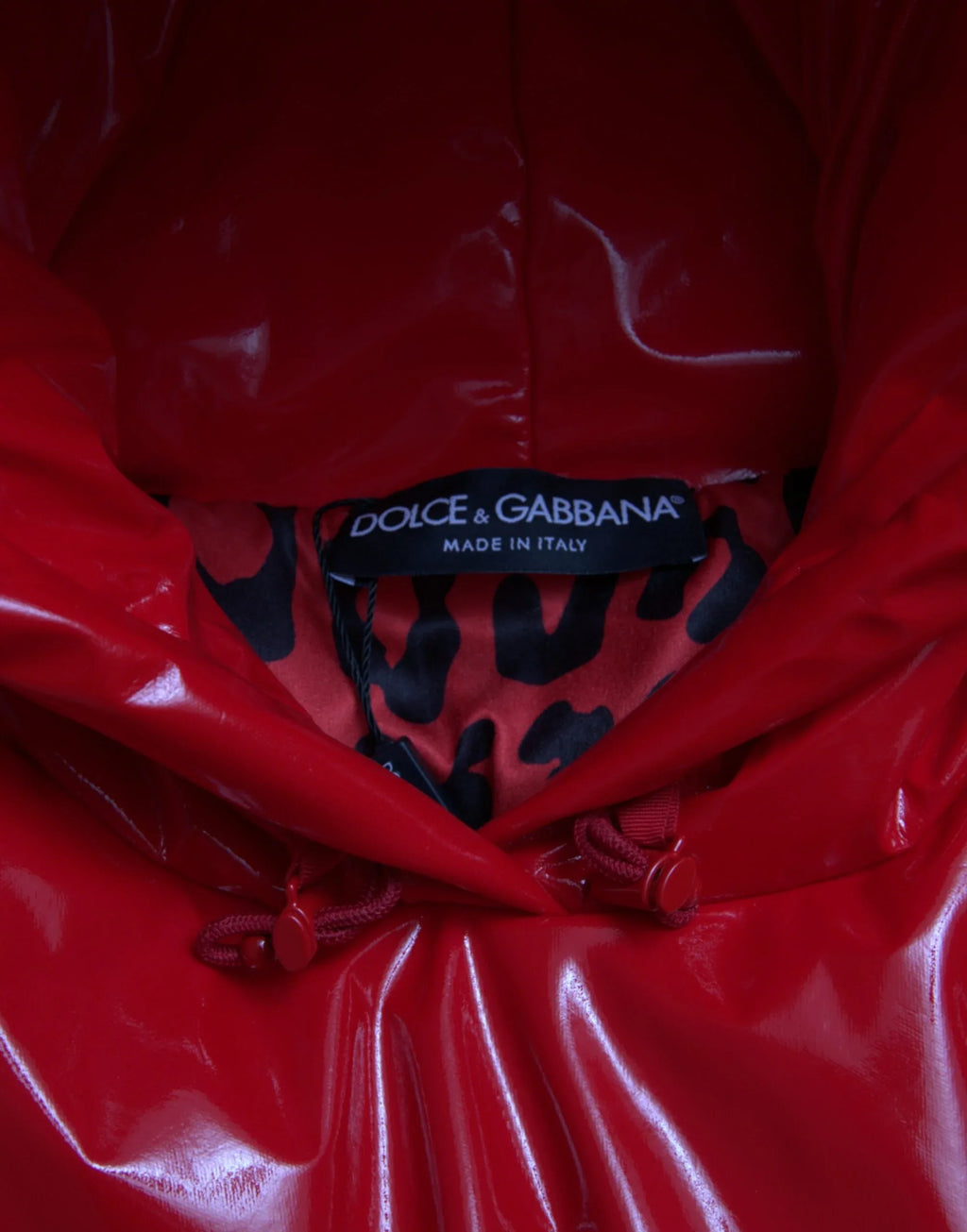 Dolce & Gabbana Shiny Red Hooded Cropped Short Coat Jacket - Zeiniez