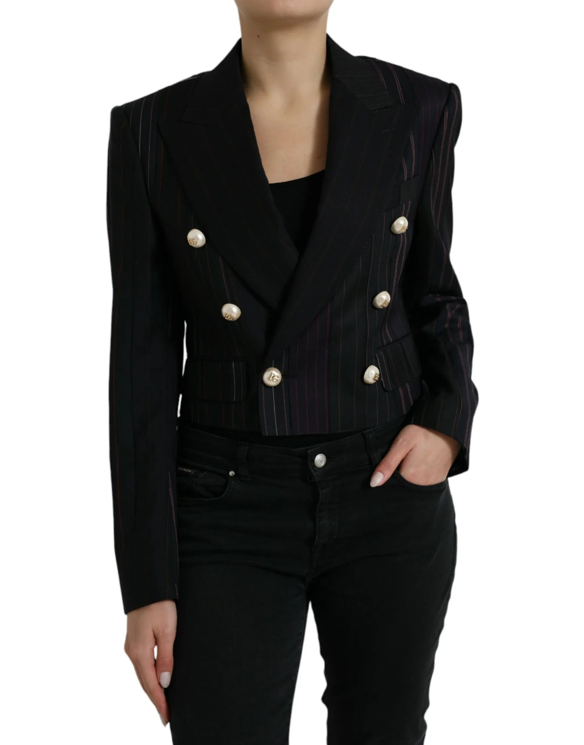 Dolce & Gabbana Black Striped SICILIA Double Breasted Jacket - Zeiniez