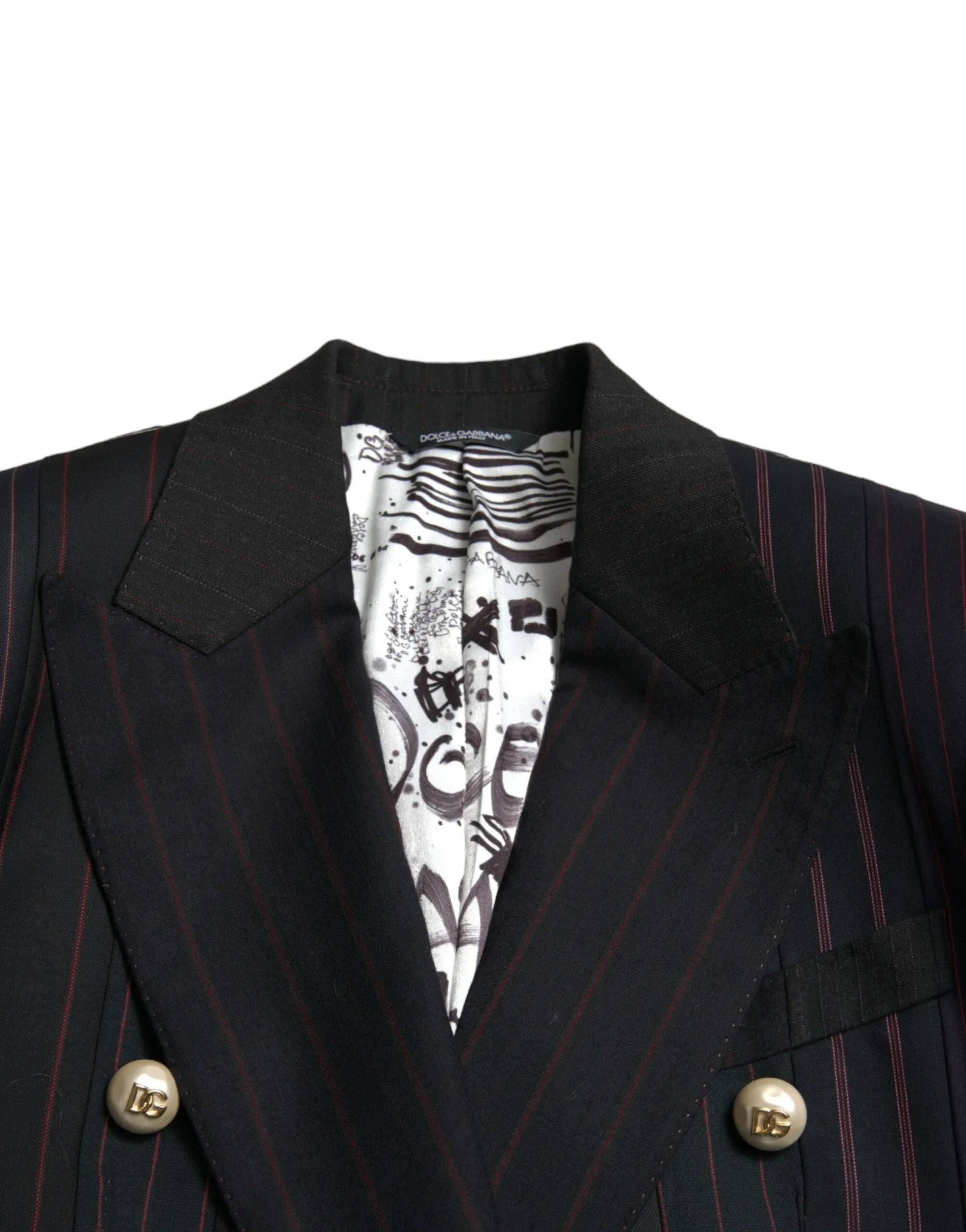 Dolce & Gabbana Black Striped SICILIA Double Breasted Jacket - Zeiniez