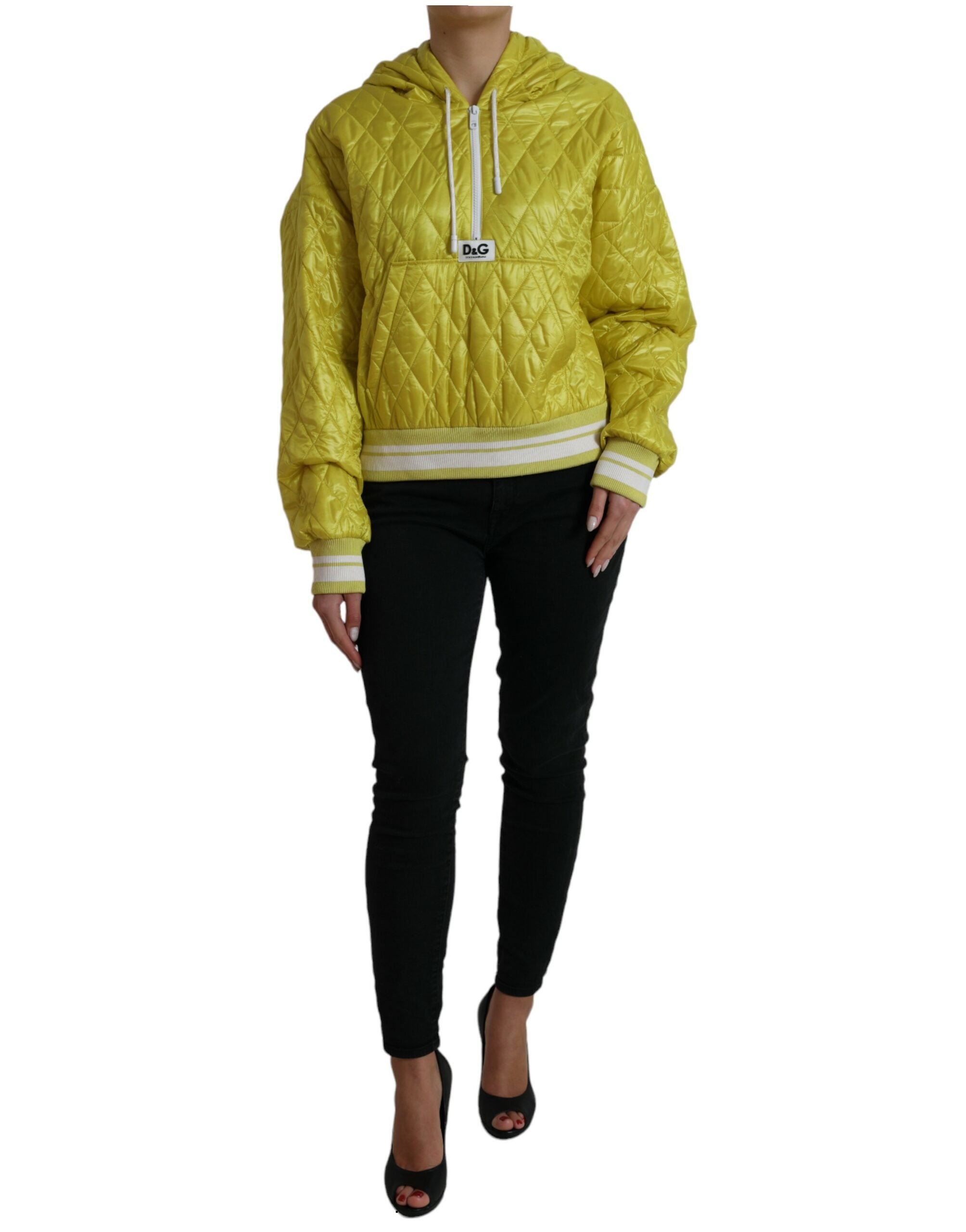 Dolce & Gabbana Yellow Nylon Quilted Hooded Pullover Jacket - Zeiniez