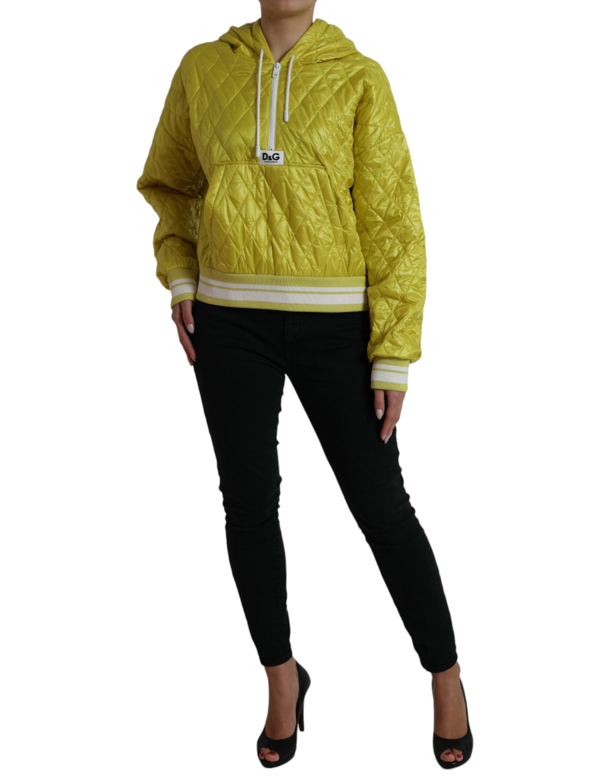 Dolce & Gabbana Yellow Nylon Quilted Hooded Pullover Jacket - Zeiniez
