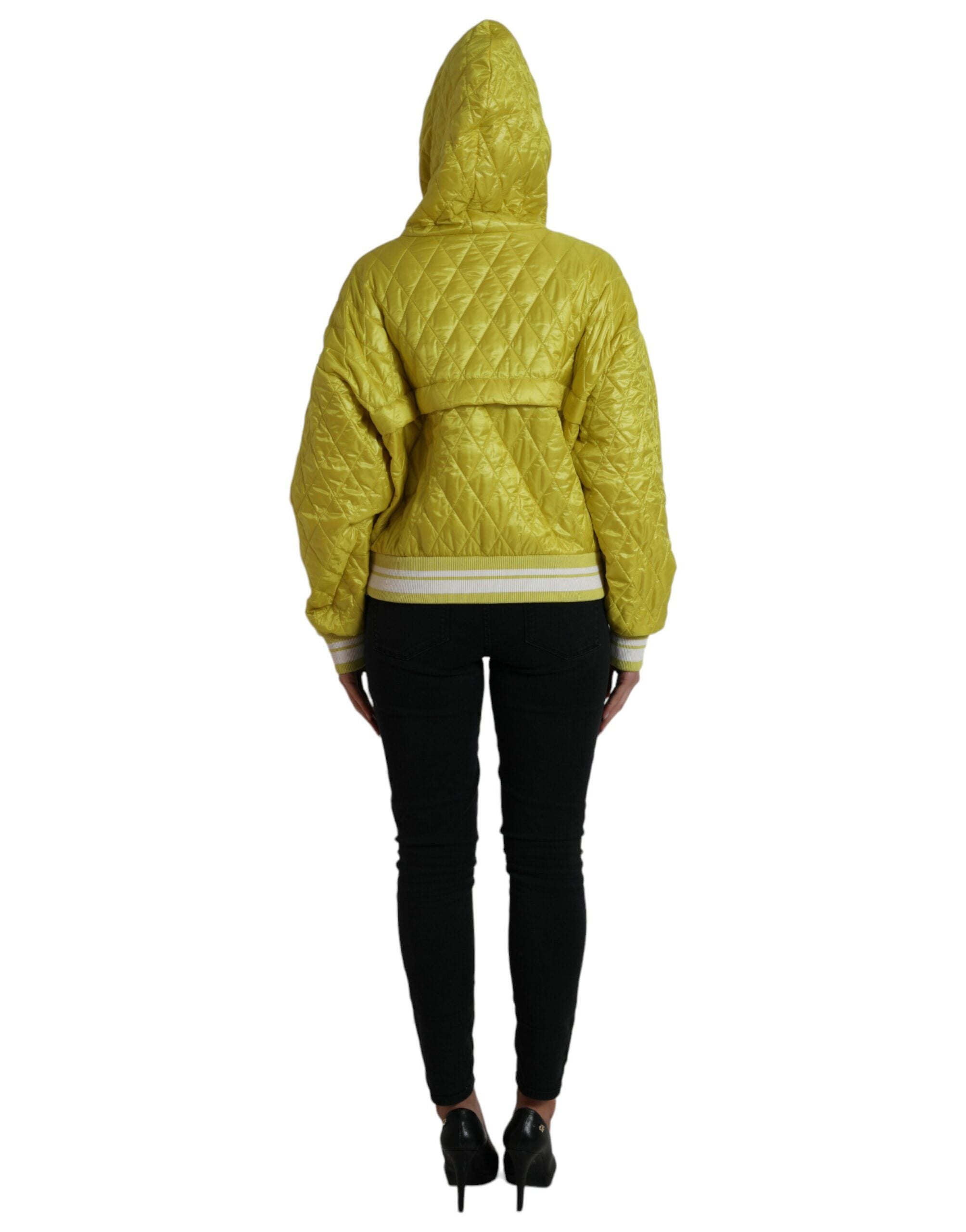 Dolce & Gabbana Yellow Nylon Quilted Hooded Pullover Jacket - Zeiniez