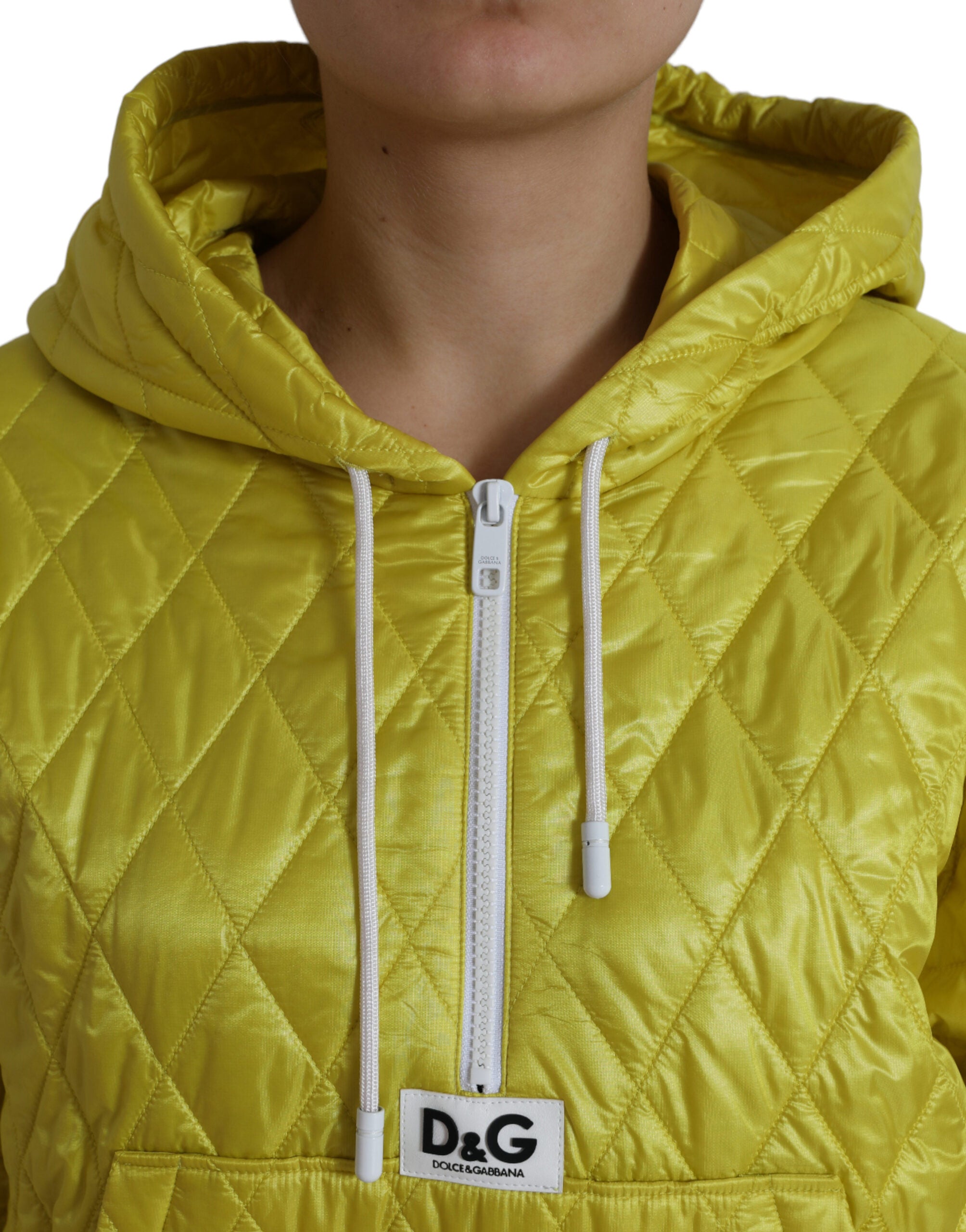 Dolce & Gabbana Yellow Nylon Quilted Hooded Pullover Jacket - Zeiniez