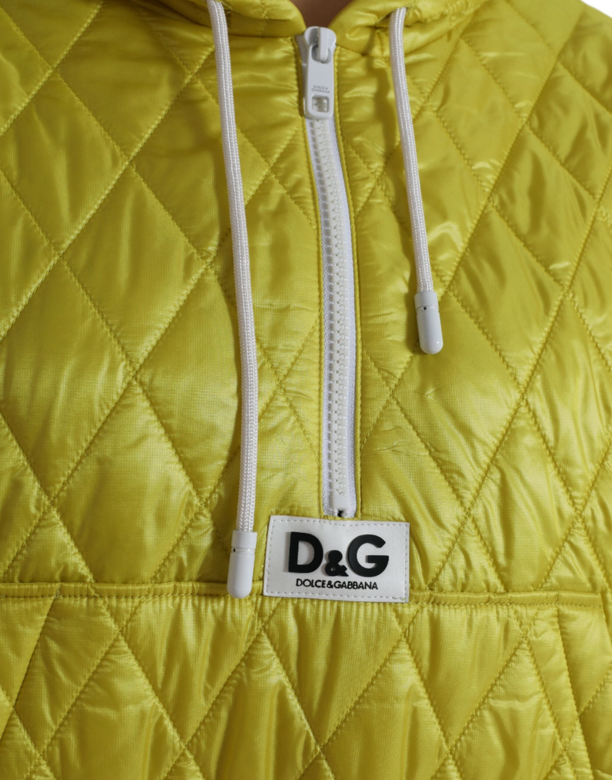 Dolce & Gabbana Yellow Nylon Quilted Hooded Pullover Jacket - Zeiniez