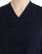 Costume National Dark blue V-neck wool sweater - Zeiniez