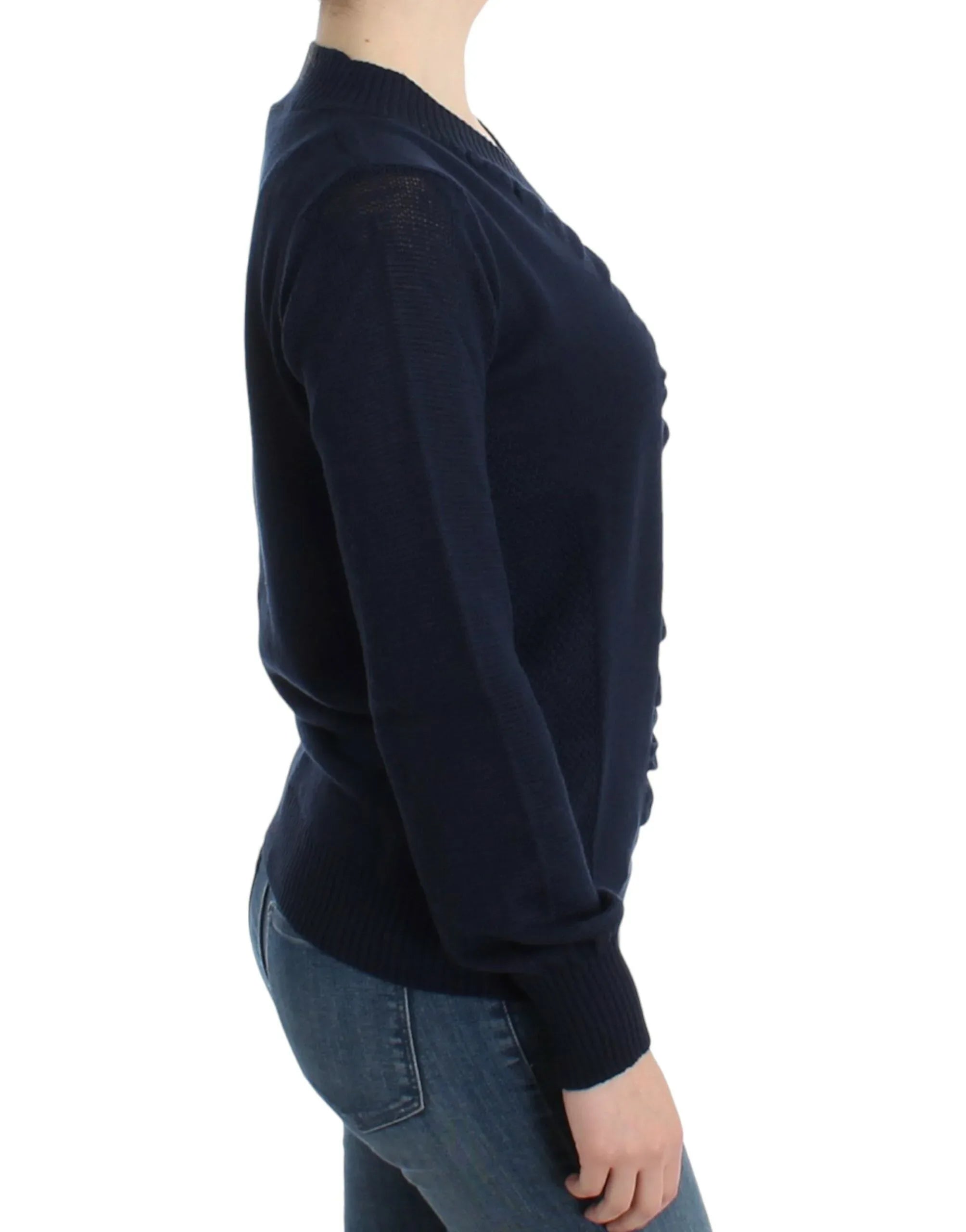 Costume National Dark blue V-neck wool sweater - Zeiniez
