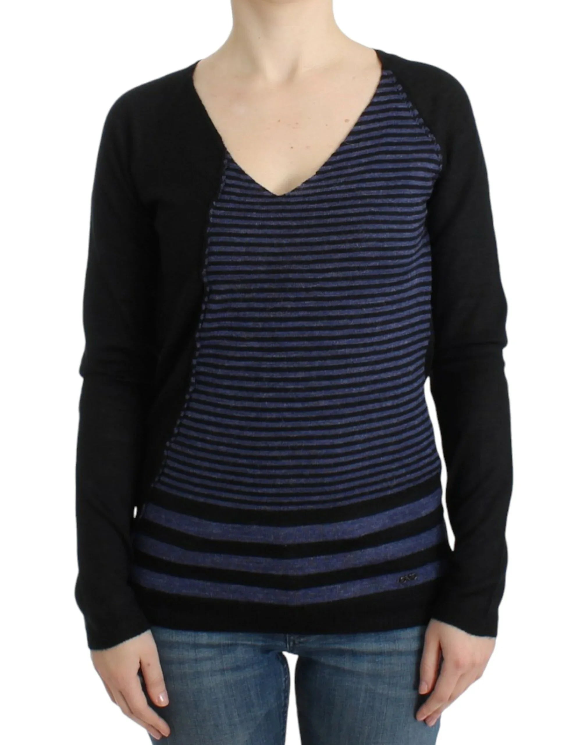 Costume National Black striped V-neck sweater - Zeiniez