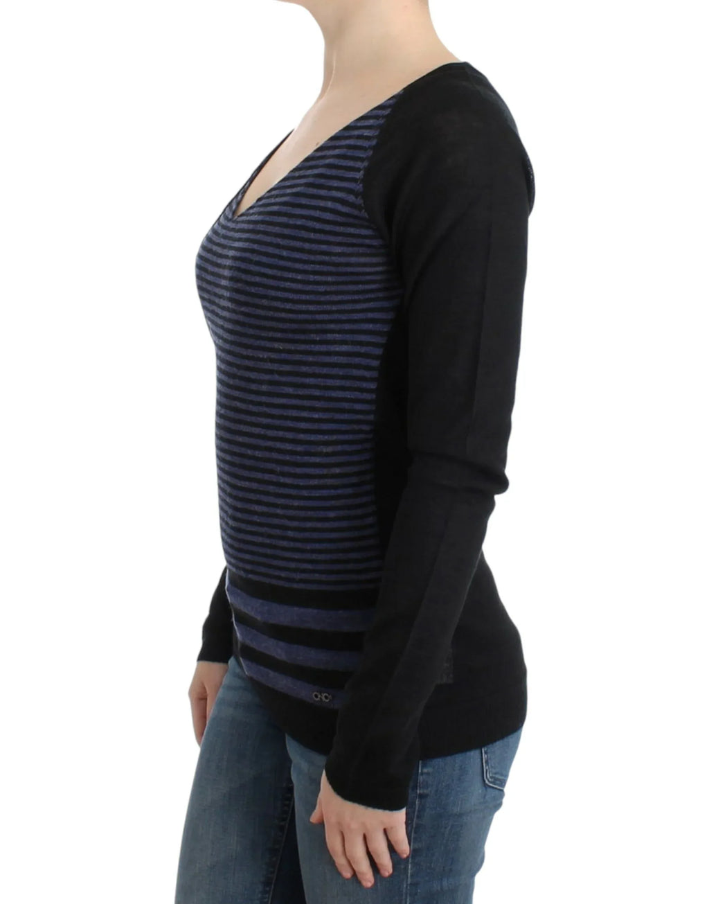 Costume National Black striped V-neck sweater - Zeiniez